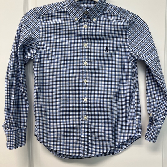 Ralph Lauren Boys' Windowpane Blue/White Check Button-Down Shirt Big Kid S (8) - Picture 1 of 9
